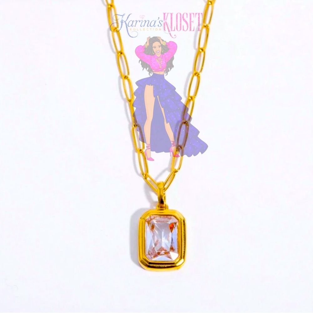 💎 Crystal Diamanté Gold Pendant on Gold Clip Necklace 💎
